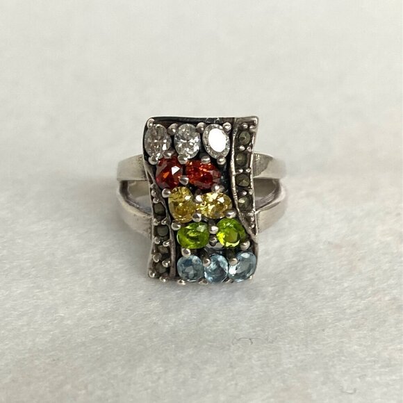 Sterling Silver 925 Multi Color Oval Cubic Zirconia CZ Ring Sz 7.75 - Picture 4 of 16